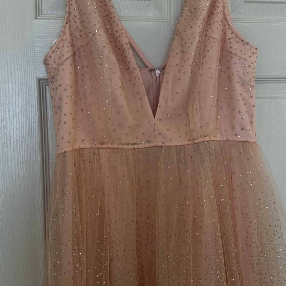 Sparkling Peach Sleeveless Dress Prom